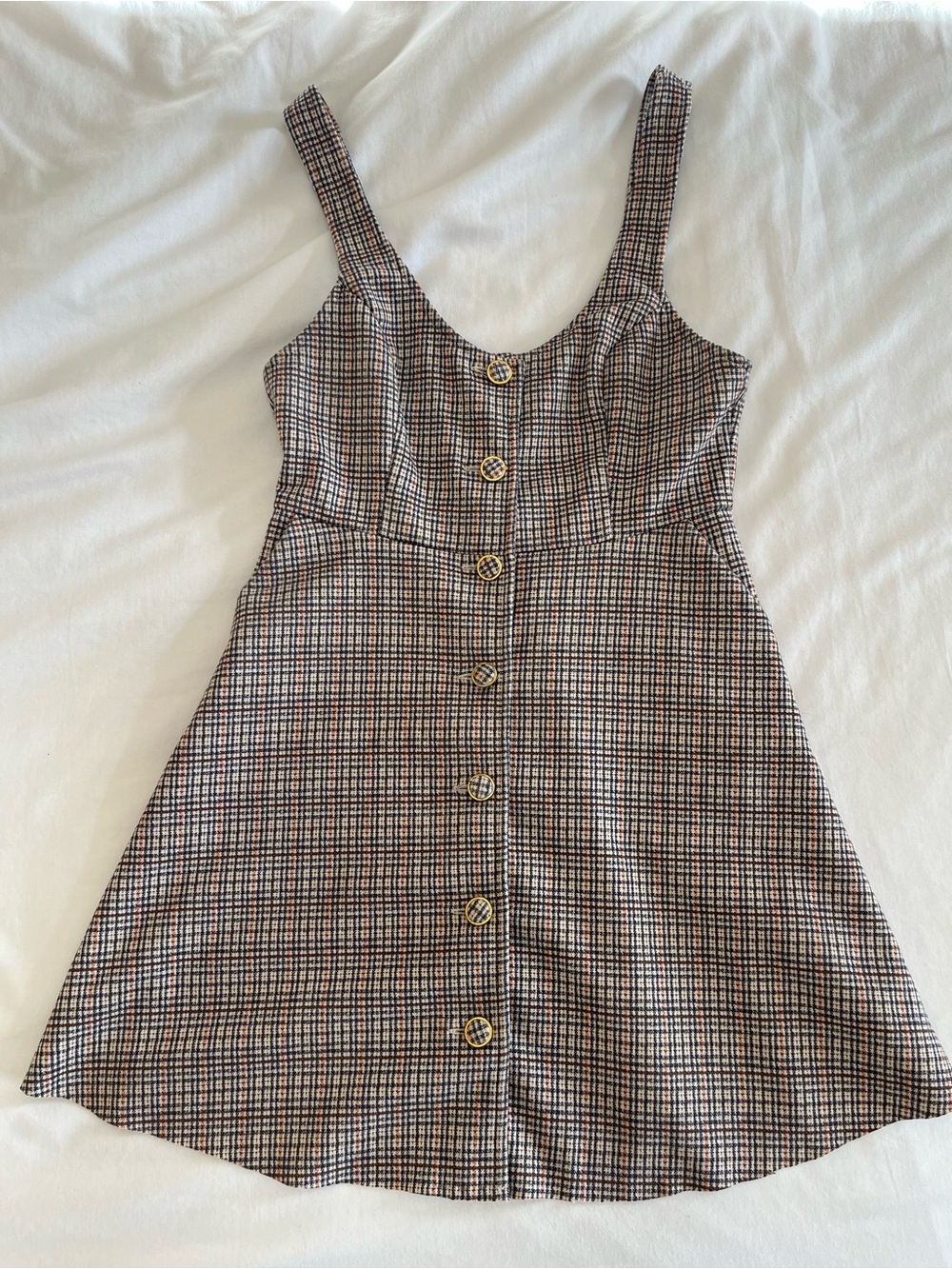 Brown Plaid Button-Front Dress- Zara